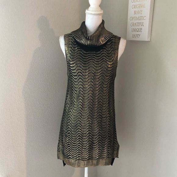 Gianni Bini Shimmery Gold Turtleneck Sweater Tunic - Picture 1 of 7